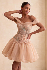 Floral Corset Light Pink A Line Beaded Short Homecoming Dress