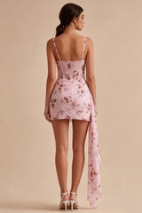 Floral Corset Pink Ruched Tight Short Homecoming Dress with Sash