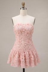 Floral Pink A-Line Beaded Short Homecoming Dress