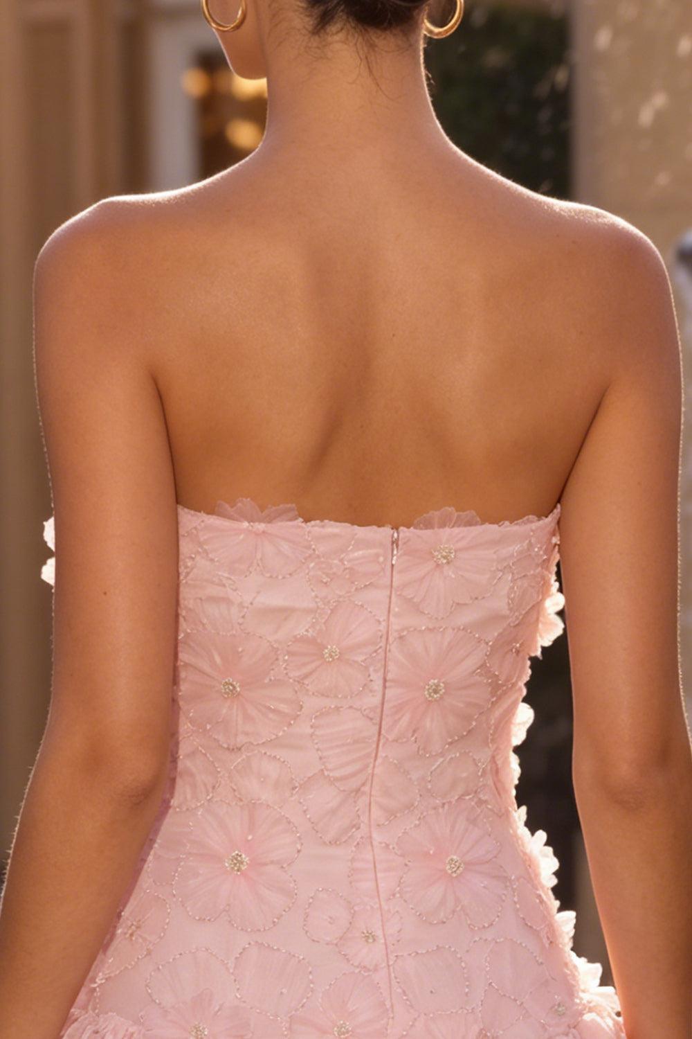 Floral Pink A-Line Beaded Short Homecoming Dress