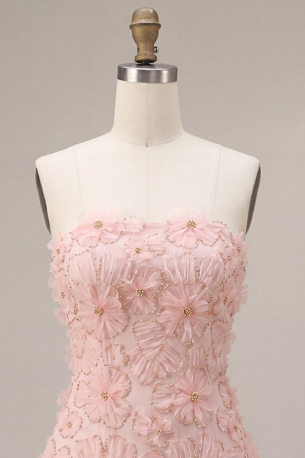 Floral Pink A-Line Beaded Short Homecoming Dress