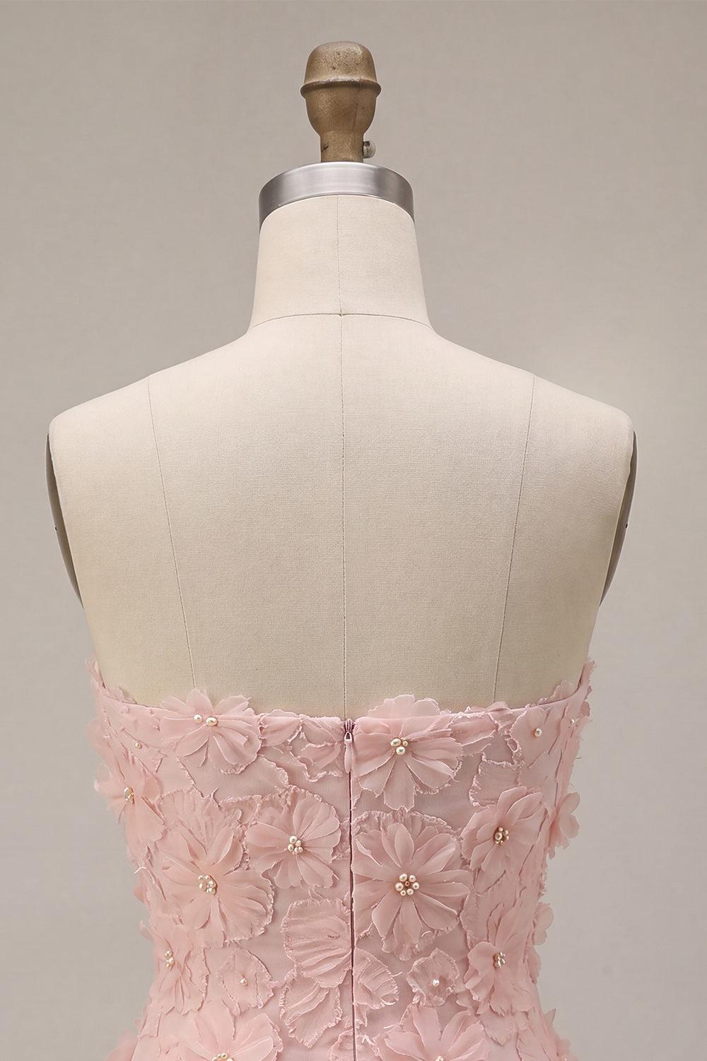 Floral Pink A-Line Beaded Short Homecoming Dress