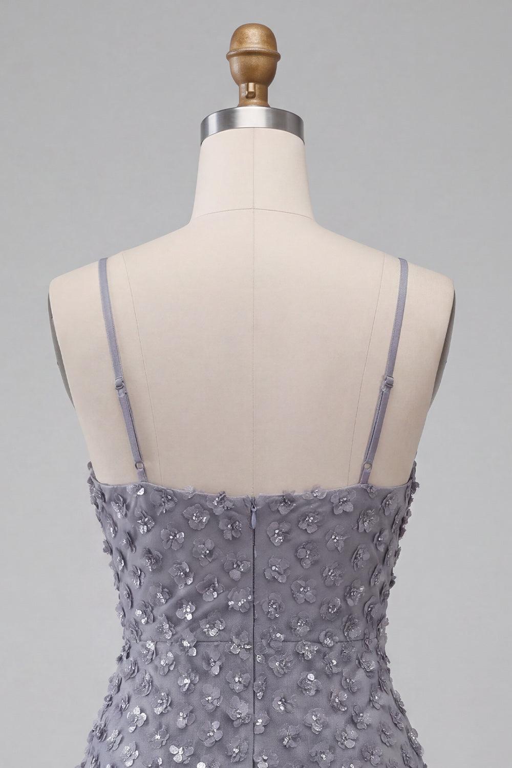 Floral Sparkly Dusty Lavender Sequin Tight Short Homecoming Dress with Ruffles