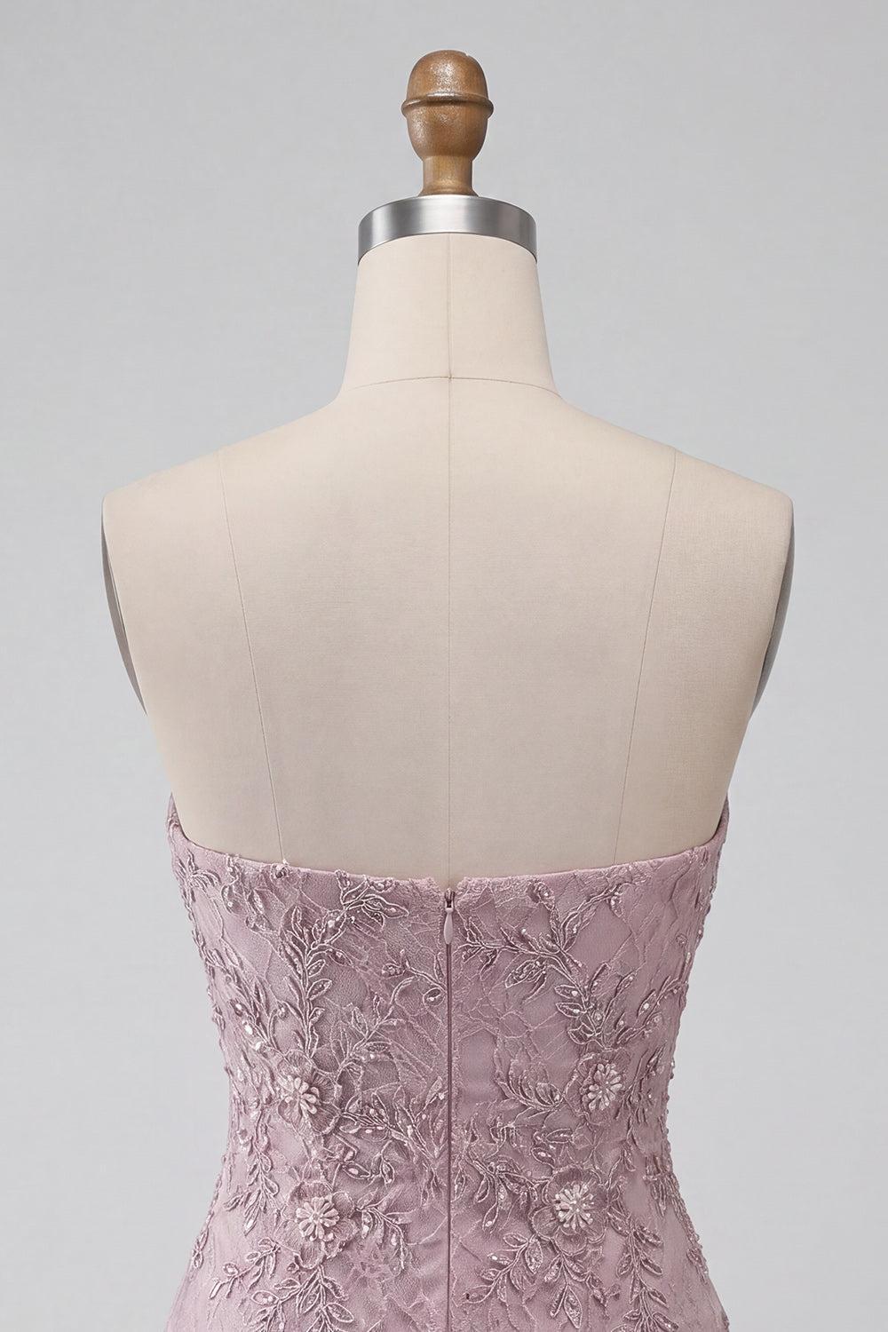 Floral Sparkly Fog Lace Strapless Tight Short Beaded Homecoming Dress
