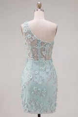 Floral Sparkly Mint Corset Beaded Tight Short Keyhole Homecoming Dress with Slit
