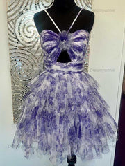 Flower A-Line Tiered Tulle Spaghetti Straps Homecoming Dress