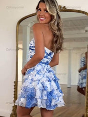 Flower A-Line Tiered Tulle Sweetheart Homecoming Dress