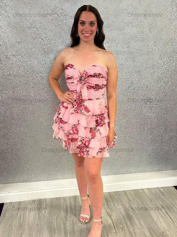 Flower A-Line Tiered Tulle Sweetheart Homecoming Dress