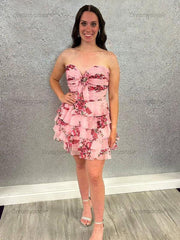 Flower A-Line Tiered Tulle Sweetheart Homecoming Dress