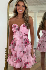Flower A-Line Tiered Tulle Sweetheart Short Homecoming Dress