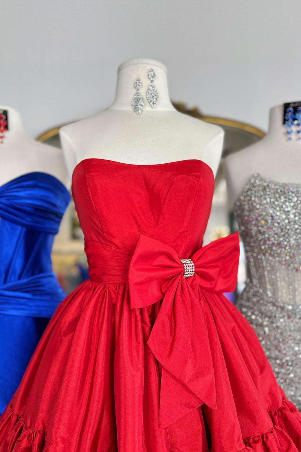 Fluffy Fuchsia Homecoming Dress Strapless A Line Tiered Short Cocktail Dresses with Bow