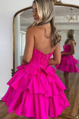 Fluffy Fuchsia Homecoming Dress Tight Short Cocktail Dresses with Ruffles