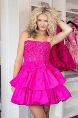 Fluffy Fuchsia Homecoming Dress Tight Short Prom Dress with Ruffles
