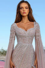 Dreamyannie Beaded Cap Sleeve Prom Dress Sheath Formal Dress with Slit