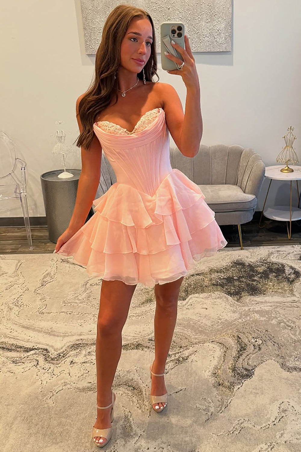 Fuchsia A Line Homecoming Dresses Corset Short Cocktail Dresses With Ruffles