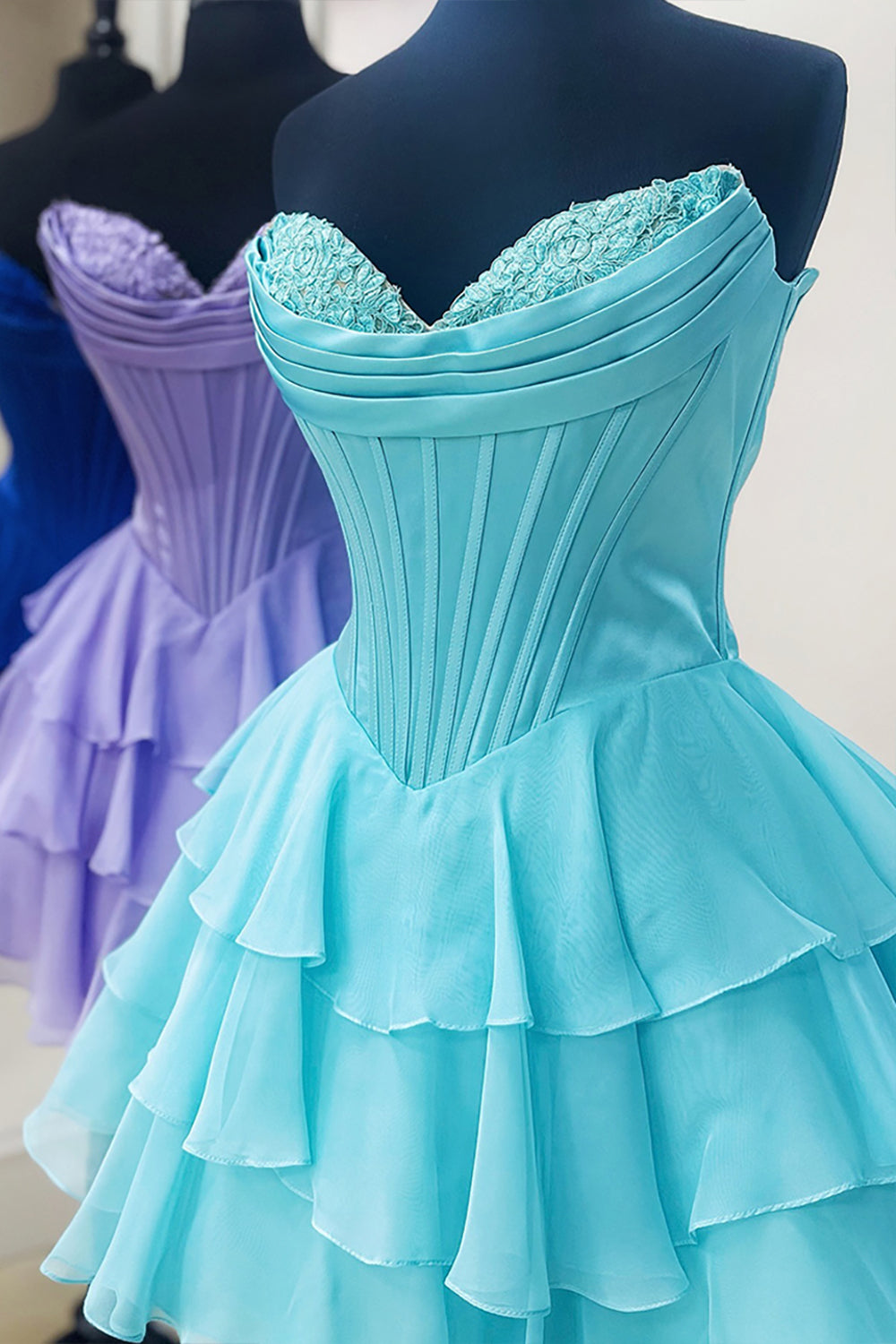 Fuchsia A Line Homecoming Dresses Corset Short Cocktail Dresses With Ruffles