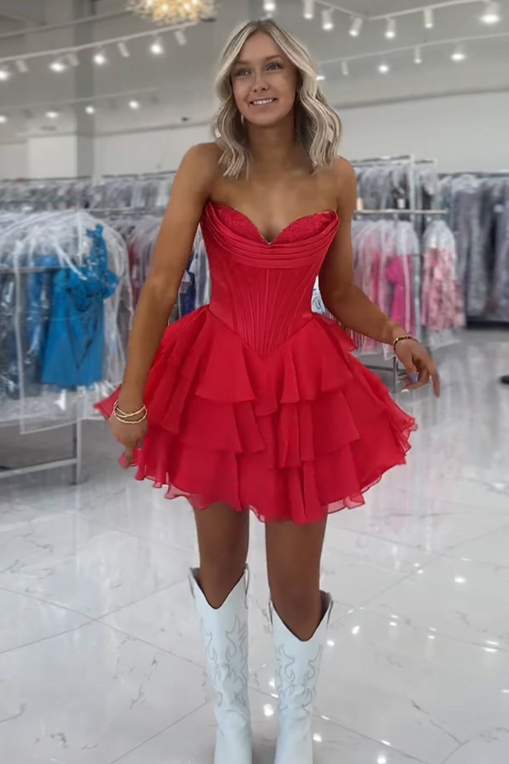Fuchsia A Line Homecoming Dresses Corset Short Cocktail Dresses With Ruffles