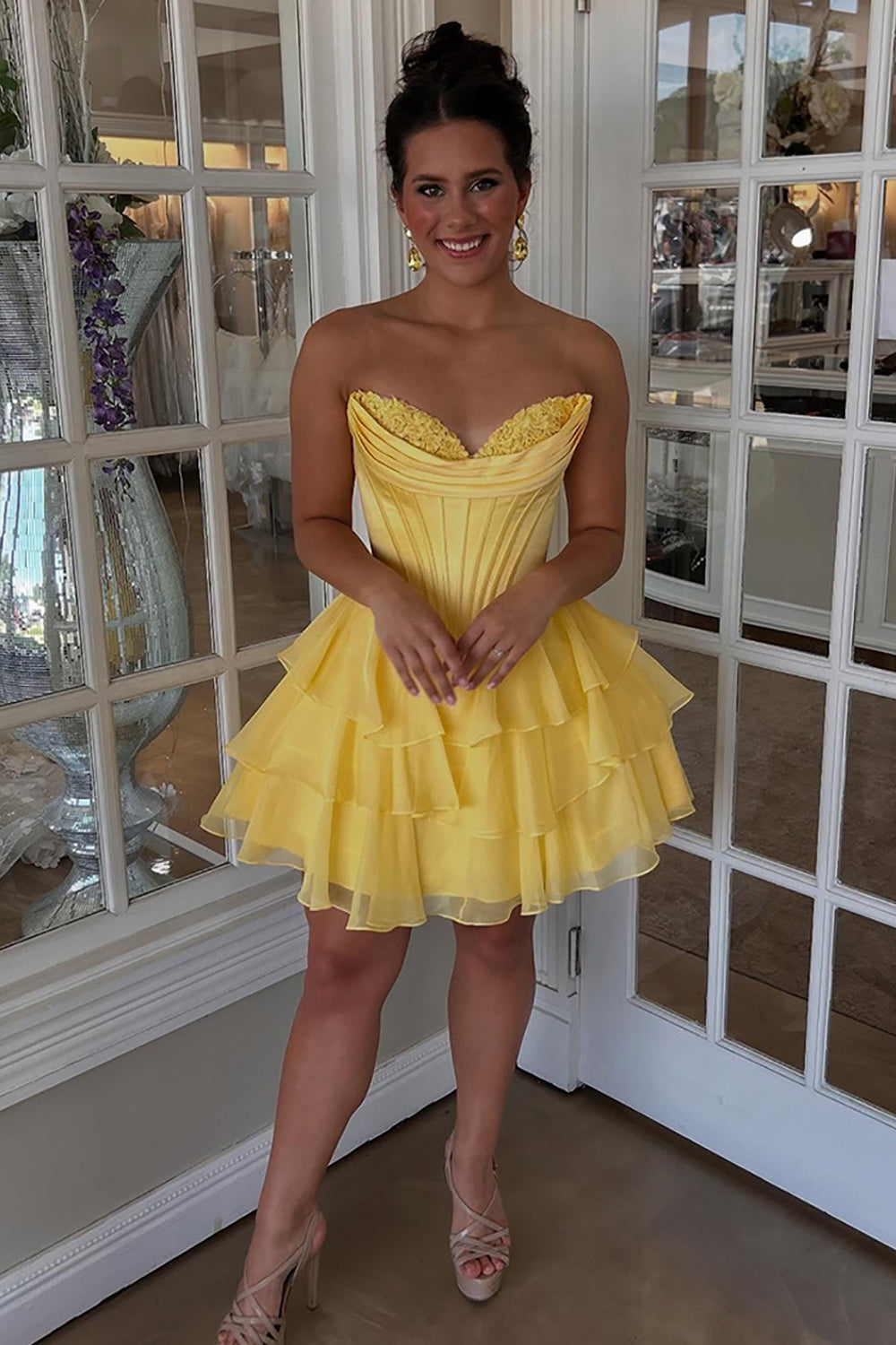 Fuchsia A Line Homecoming Dresses Corset Short Cocktail Dresses With Ruffles