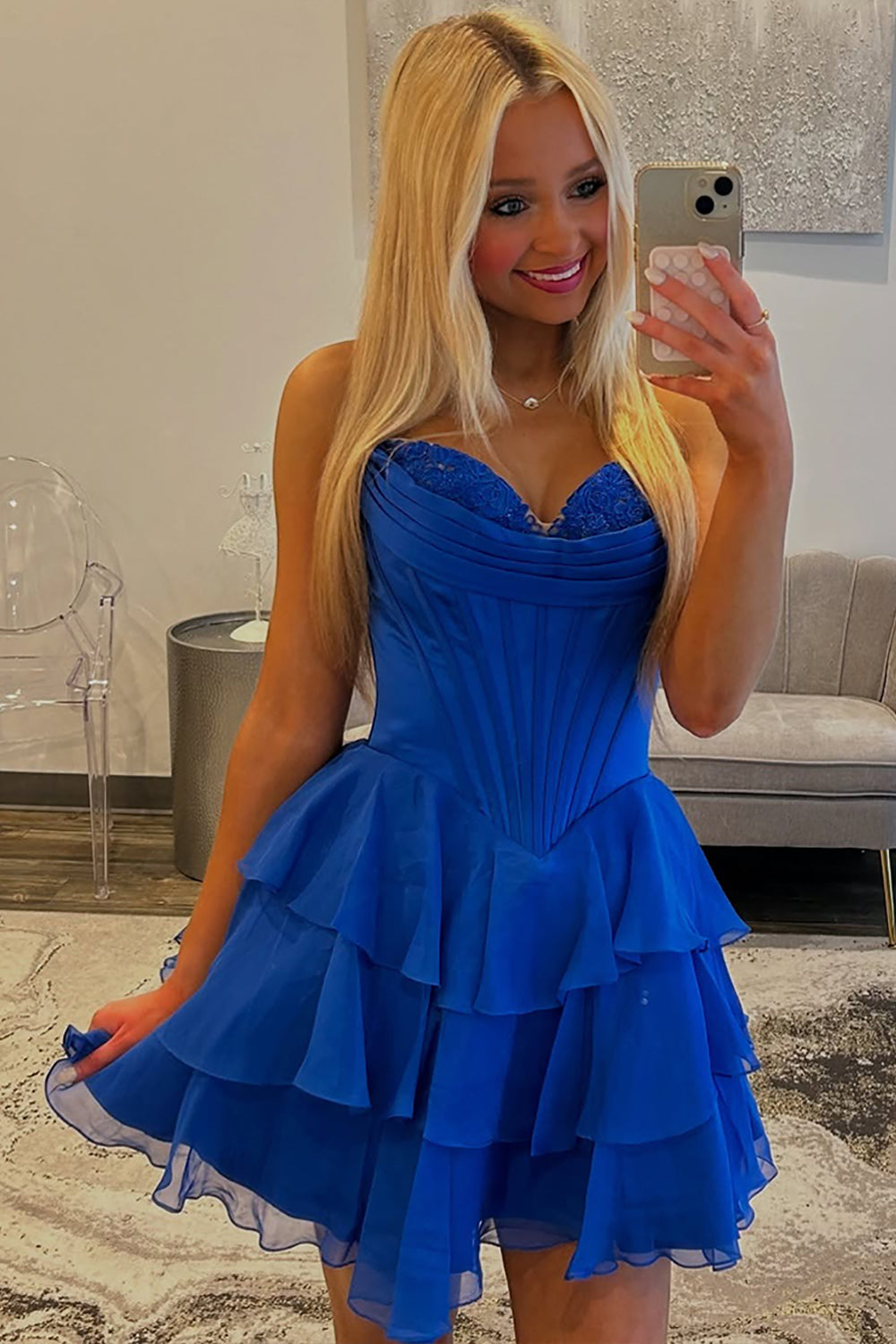 Fuchsia A Line Homecoming Dresses Corset Short Cocktail Dresses With Ruffles