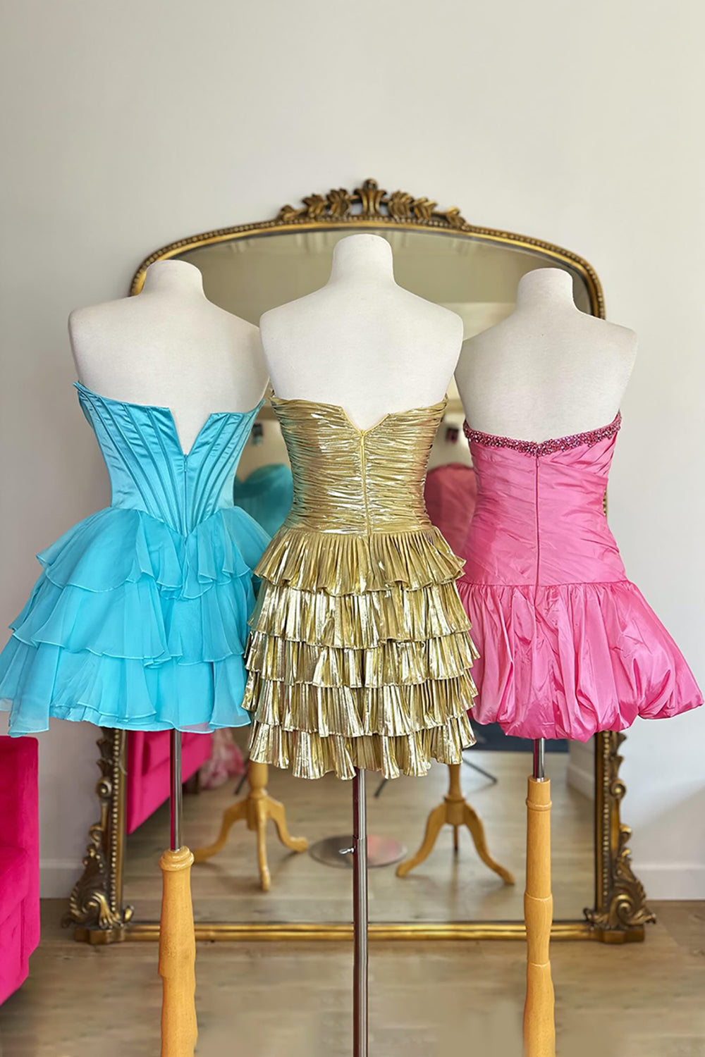 Fuchsia A Line Homecoming Dresses Corset Short Cocktail Dresses With Ruffles