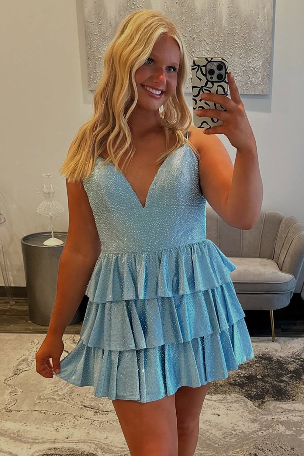 Fuchsia Beaded Homecoming Dresses Tiered Ruffled A Line Short Cocktail Dresses