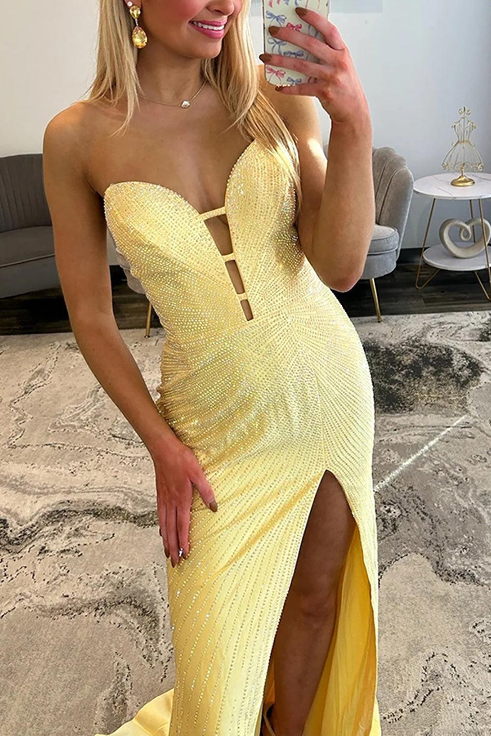 Fuchsia Beaded Satin Prom Dress Sweetheart Mermaid Long Formal Dress With Slit