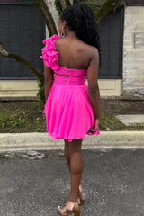 Fuchsia Floral Homecoming Dresses Chiffon A Line Short Cocktail Dresses