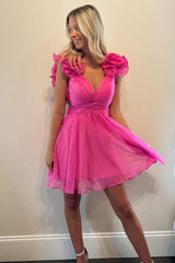 Fuchsia Homecoming Dress A Line Floral Short Prom Dress
