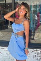 Fuchsia Homecoming Dress A-Line Short Beaded Prom Dress with Bows