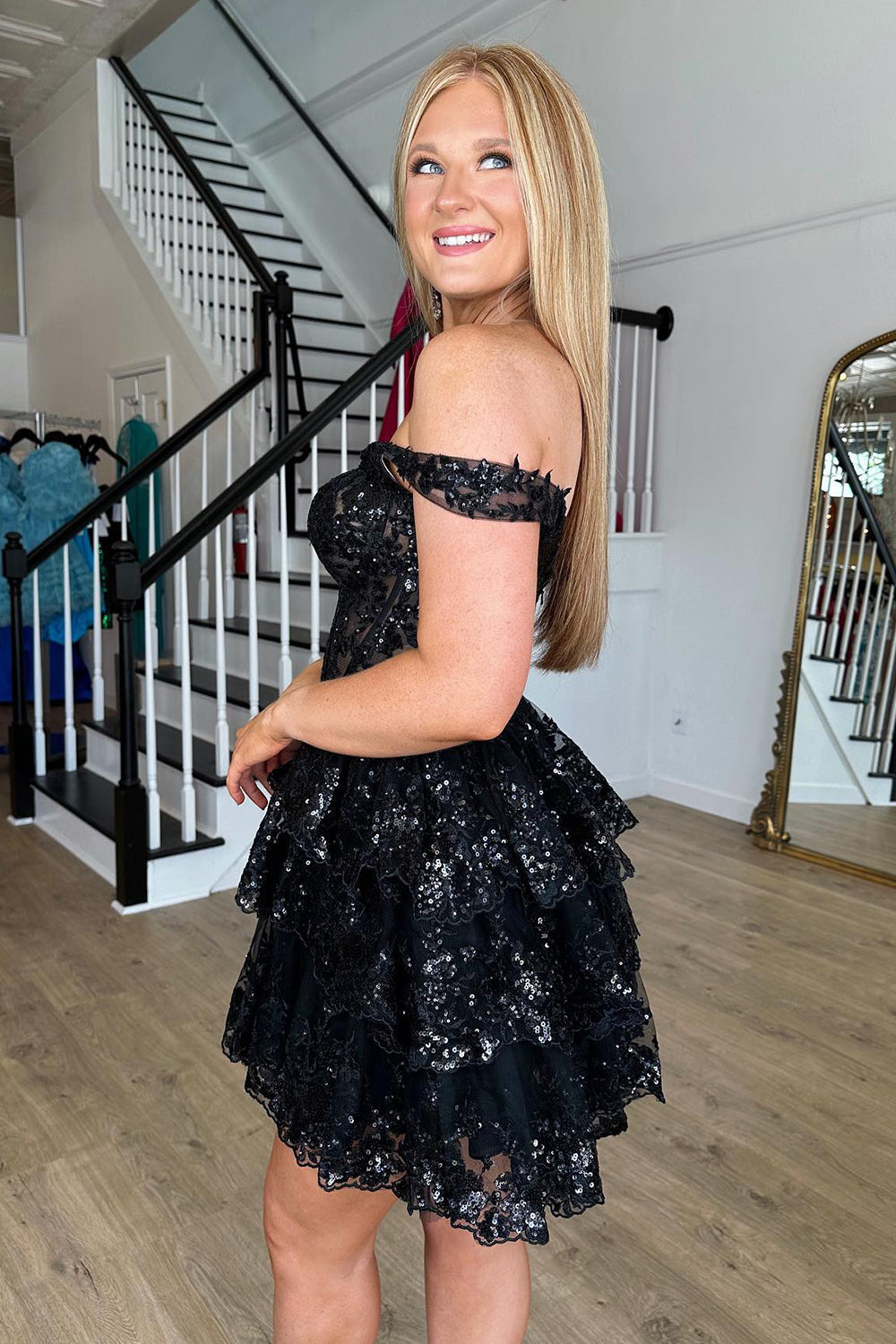 Fuchsia Homecoming Dress A Line Tiered Lace Short Prom Dress