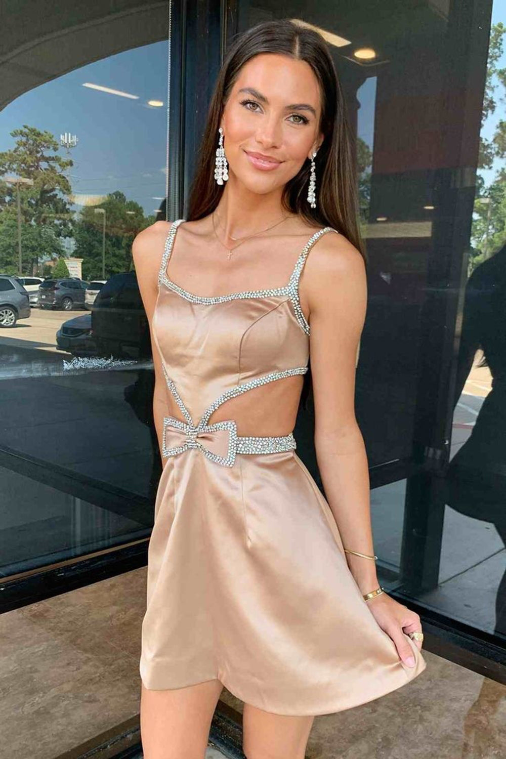 Fuchsia Homecoming Dress Beaded A-Line Short Cocktail Dresses with Bows