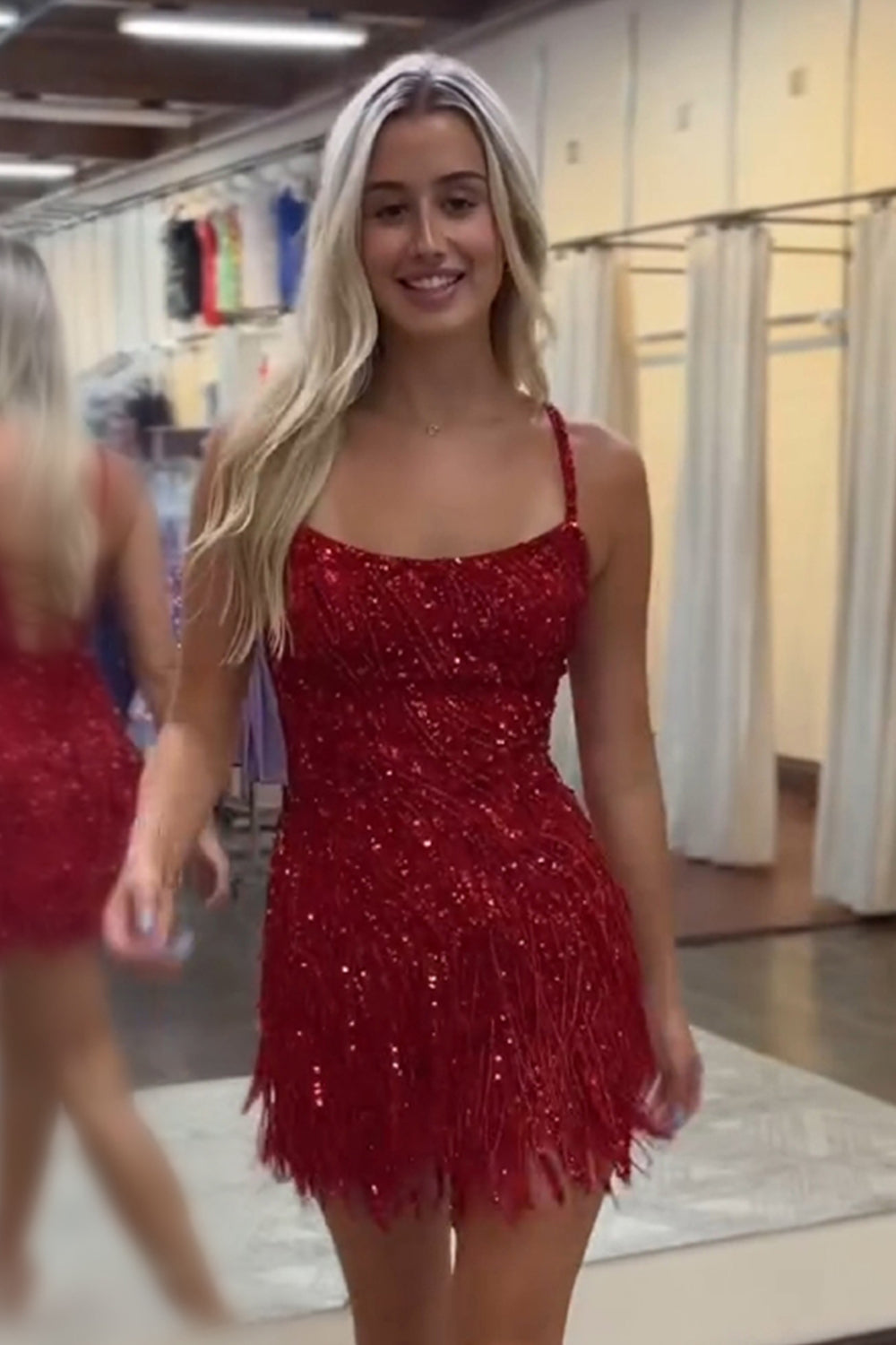 Fuchsia Homecoming Dress Beaded Sequin Tight Short Prom Dress with Fringes