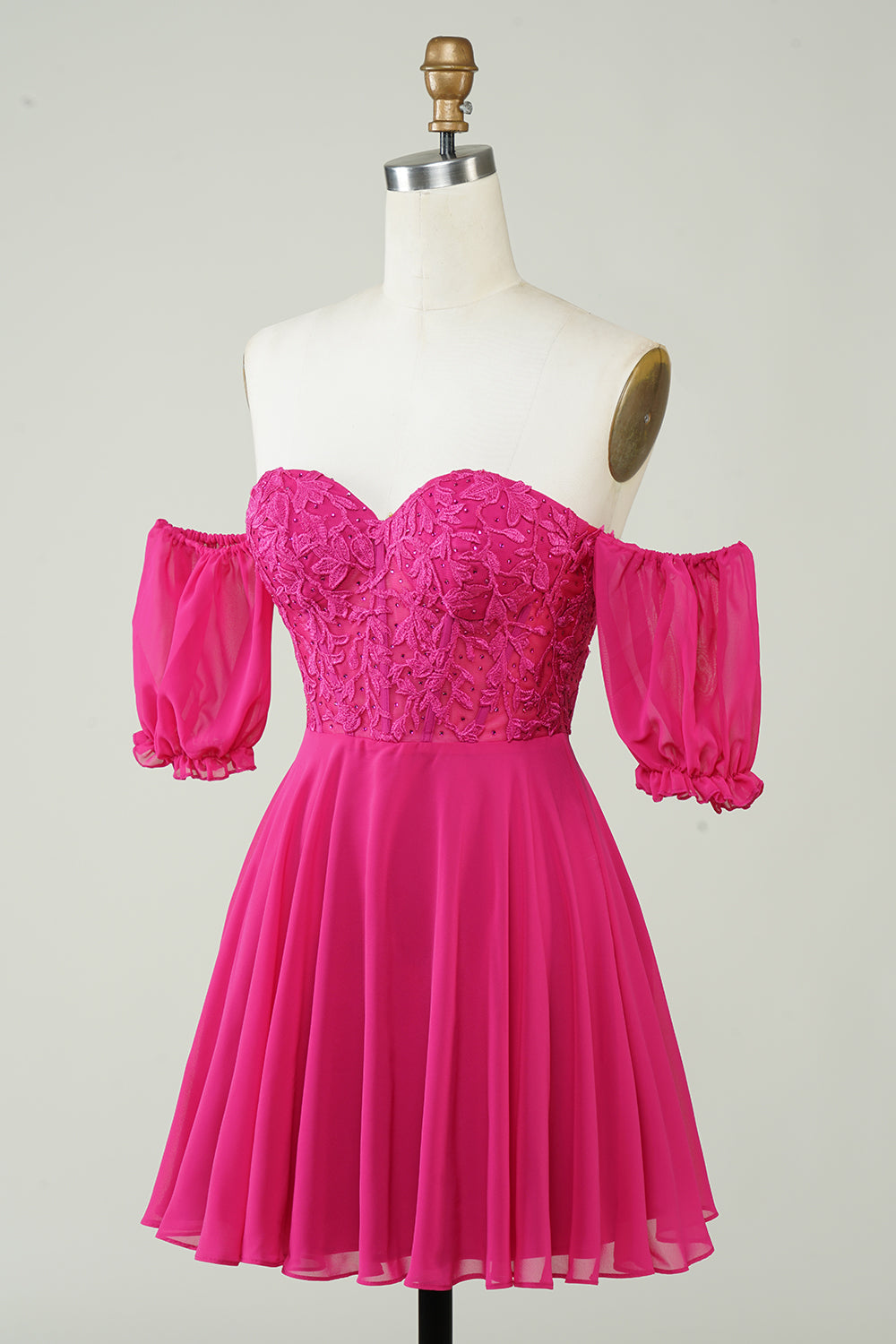 Fuchsia Homecoming Dress Corset A-Line Chiffon Short Prom Dress with Lace