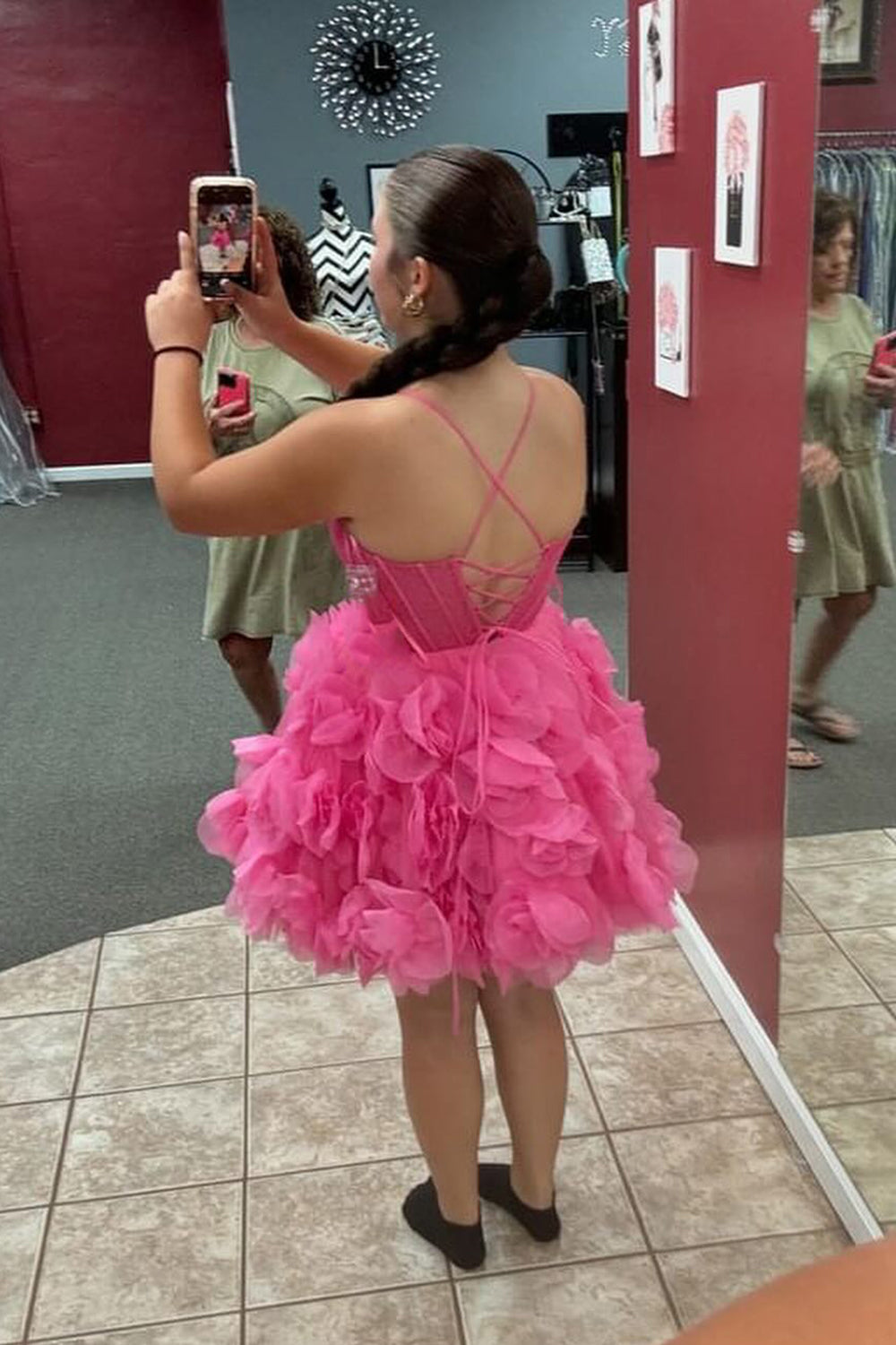 Fuchsia Homecoming Dress Corset Floral A-Line Short Cocktail Dresses with Lace