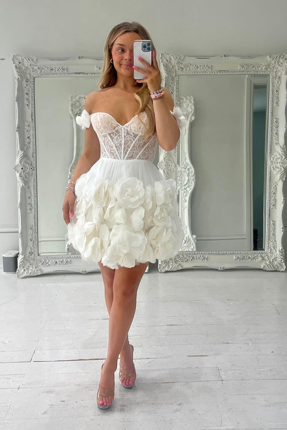 Fuchsia Homecoming Dress Corset Floral Ruffled Short Cocktail Dresses with Lace