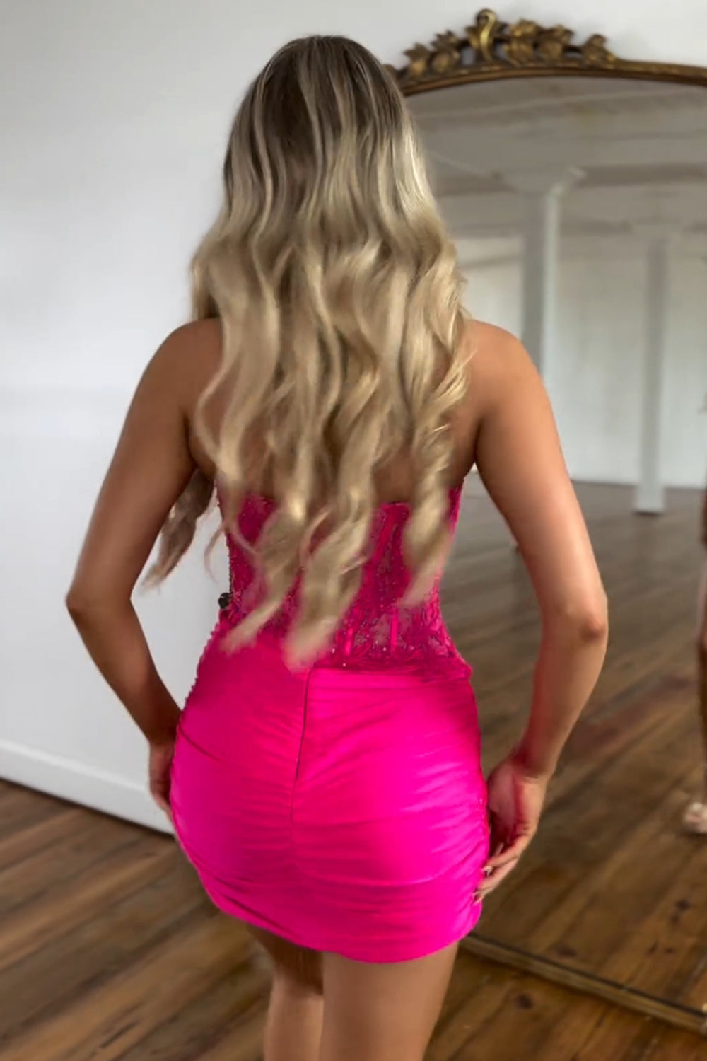 Fuchsia Homecoming Dress Corset Sequin Short Tight Prom Dress