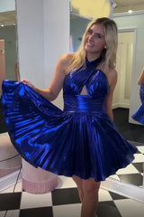 Fuchsia Homecoming Dress Criss Cross Halter A Line Satin Short Prom Dress