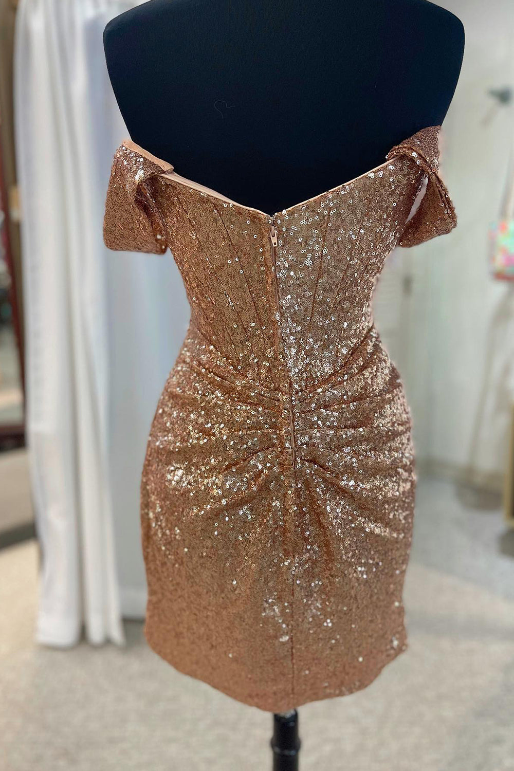 Fuchsia Homecoming Dress Detachable Off the Shoulder Sequin Tight Cocktail Party Dresses