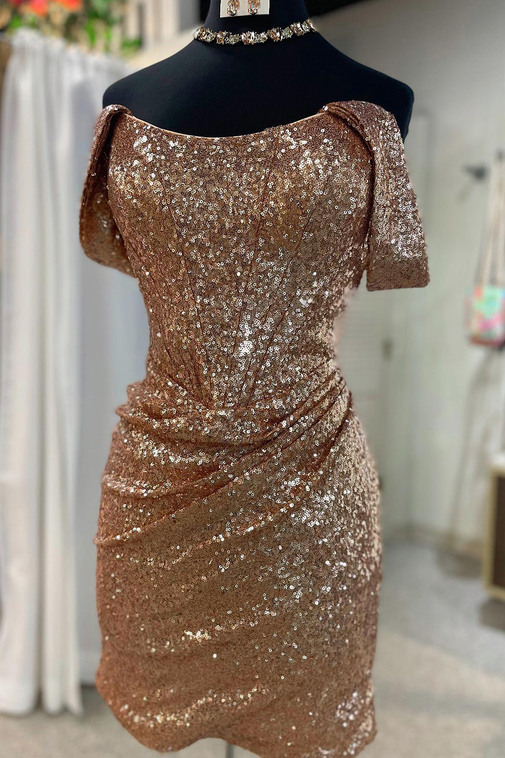 Fuchsia Homecoming Dress Detachable Off the Shoulder Sequin Tight Cocktail Party Dresses