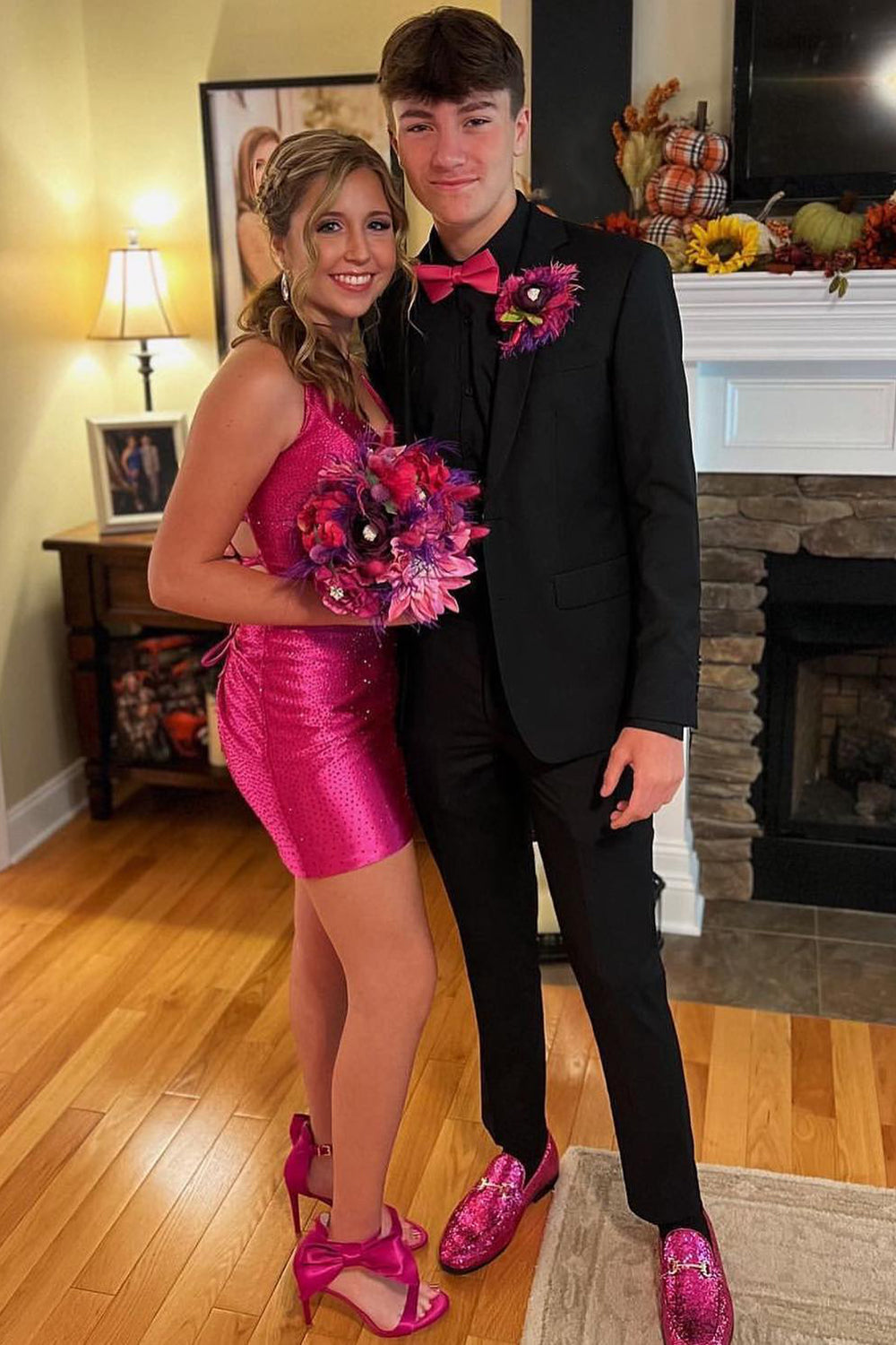 Fuchsia Homecoming Dress Halter Tight Short Cocktail Dresses with Beadings