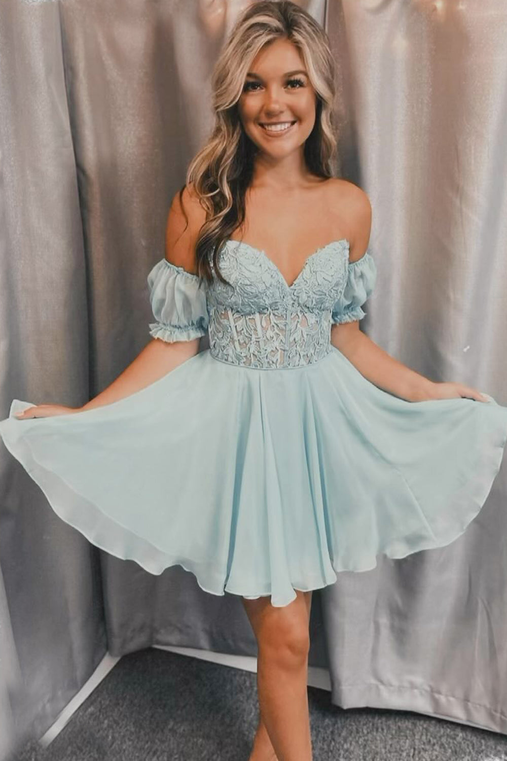 Fuchsia Homecoming Dress Lace-Up Back A-Line Short Cocktail Dresses with Lace