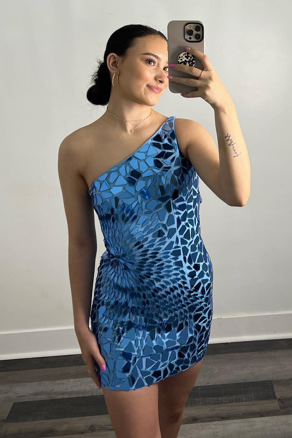 Fuchsia Homecoming Dress Mirror One Shoulder Tight Short Cocktail Dresses