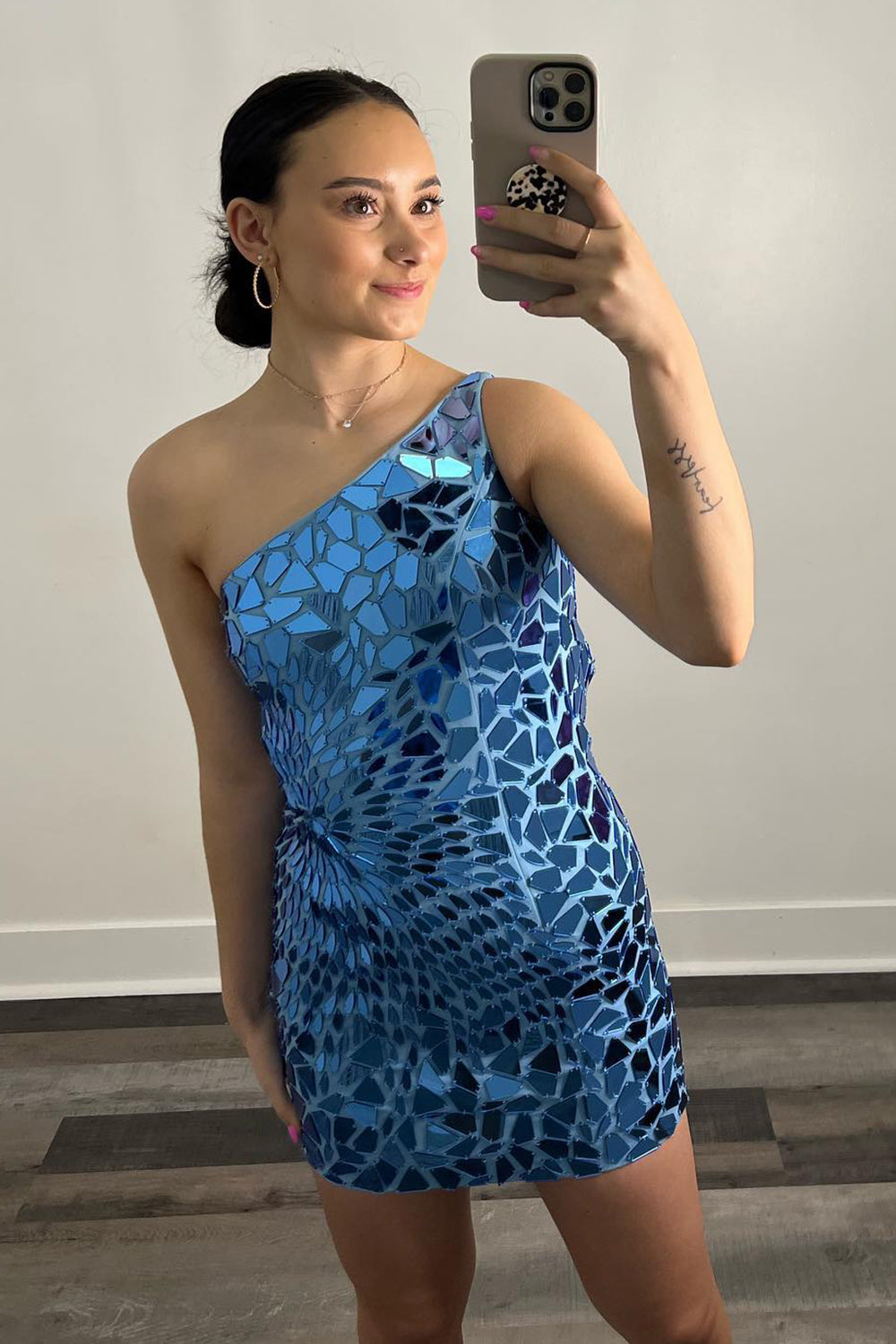 Fuchsia Homecoming Dress Mirror One Shoulder Tight Short Cocktail Dresses