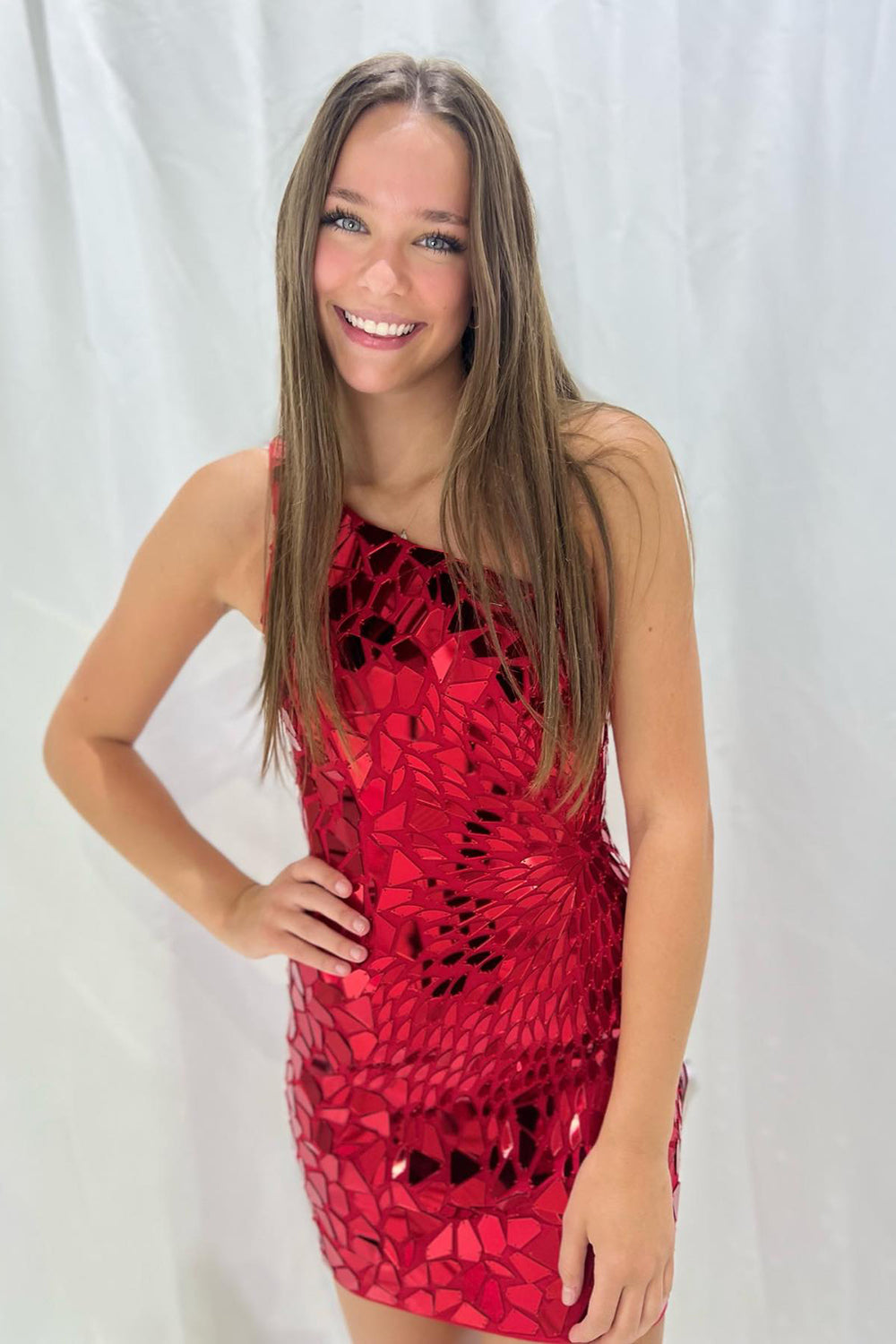 Fuchsia Homecoming Dress Mirror One Shoulder Tight Short Cocktail Dresses