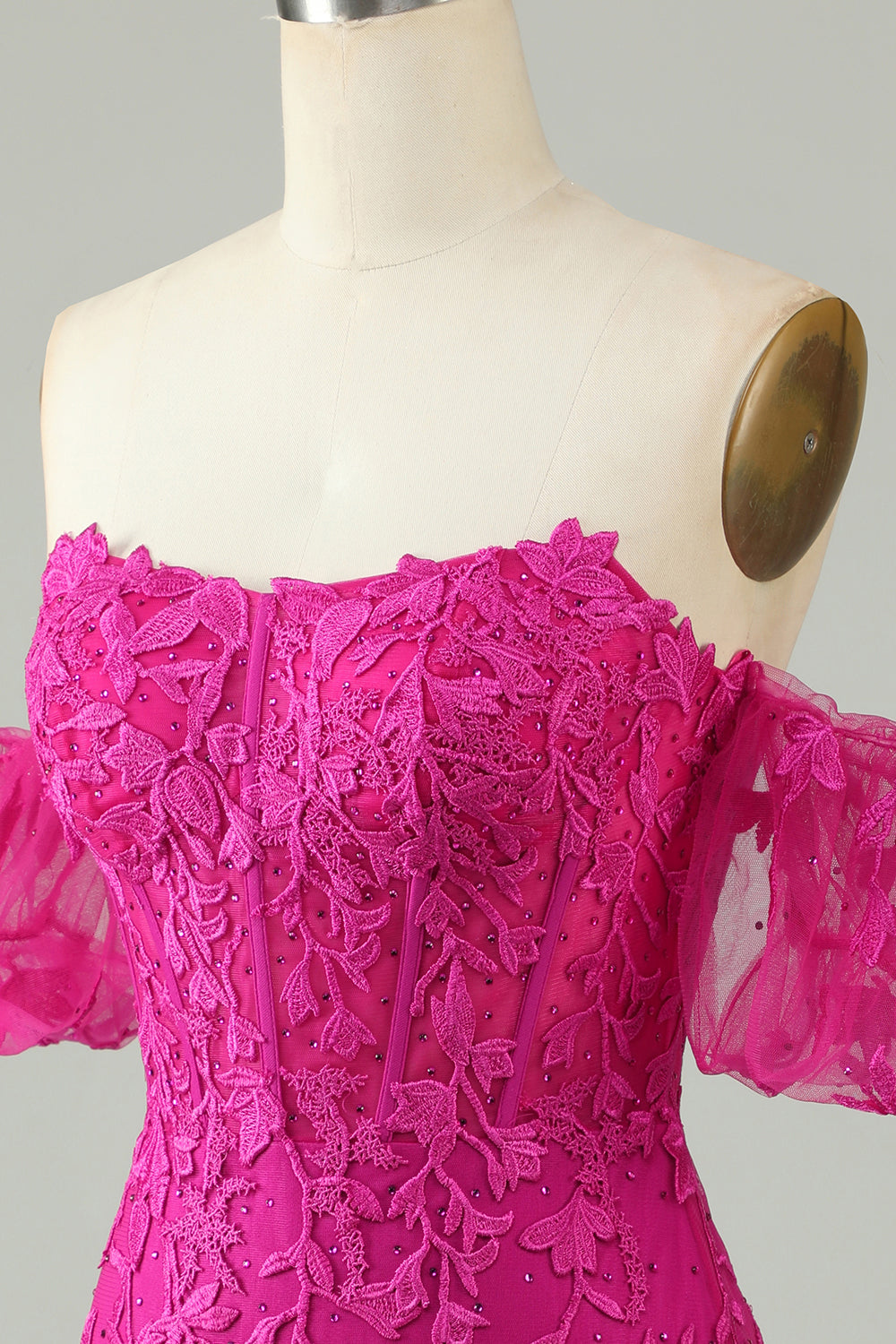 Fuchsia Homecoming Dress Off the Shoulder Bodycon Appliques Prom Dress