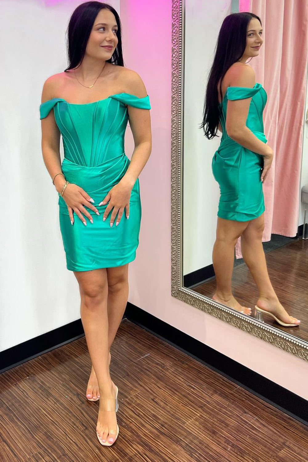 Fuchsia Homecoming Dress Off the Shoulder Ruched Tight Cocktail Party Dresses