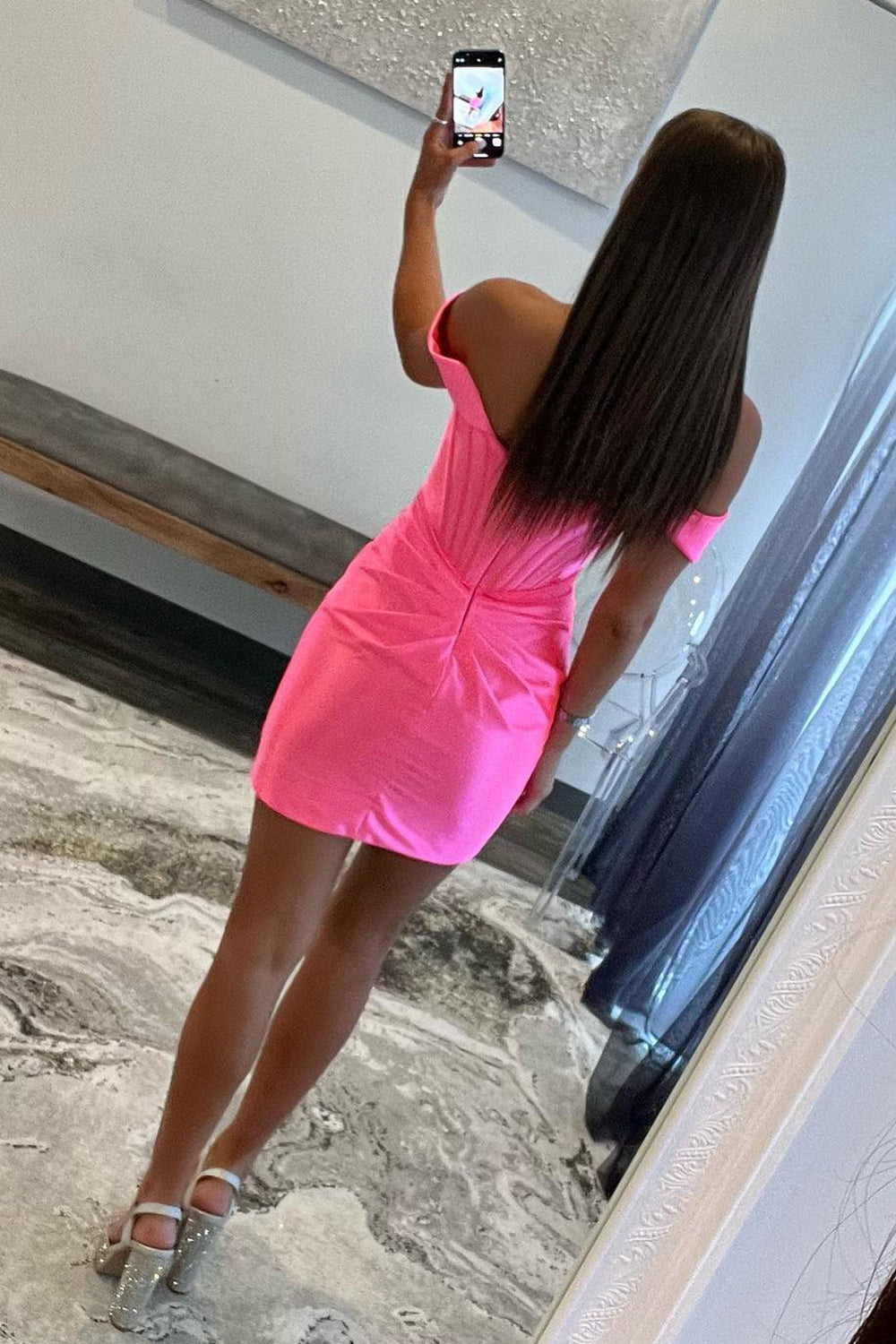 Fuchsia Homecoming Dress Off the Shoulder Ruched Tight Cocktail Party Dresses