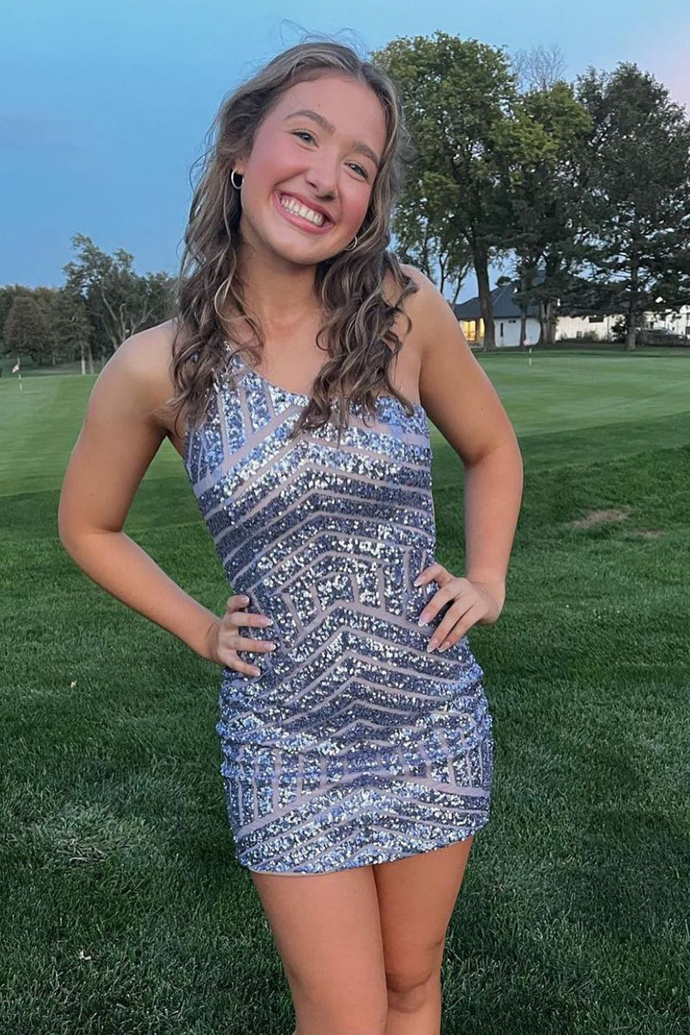 Fuchsia Homecoming Dress One Shoulder Sequin Tight Short Cocktail Dresses