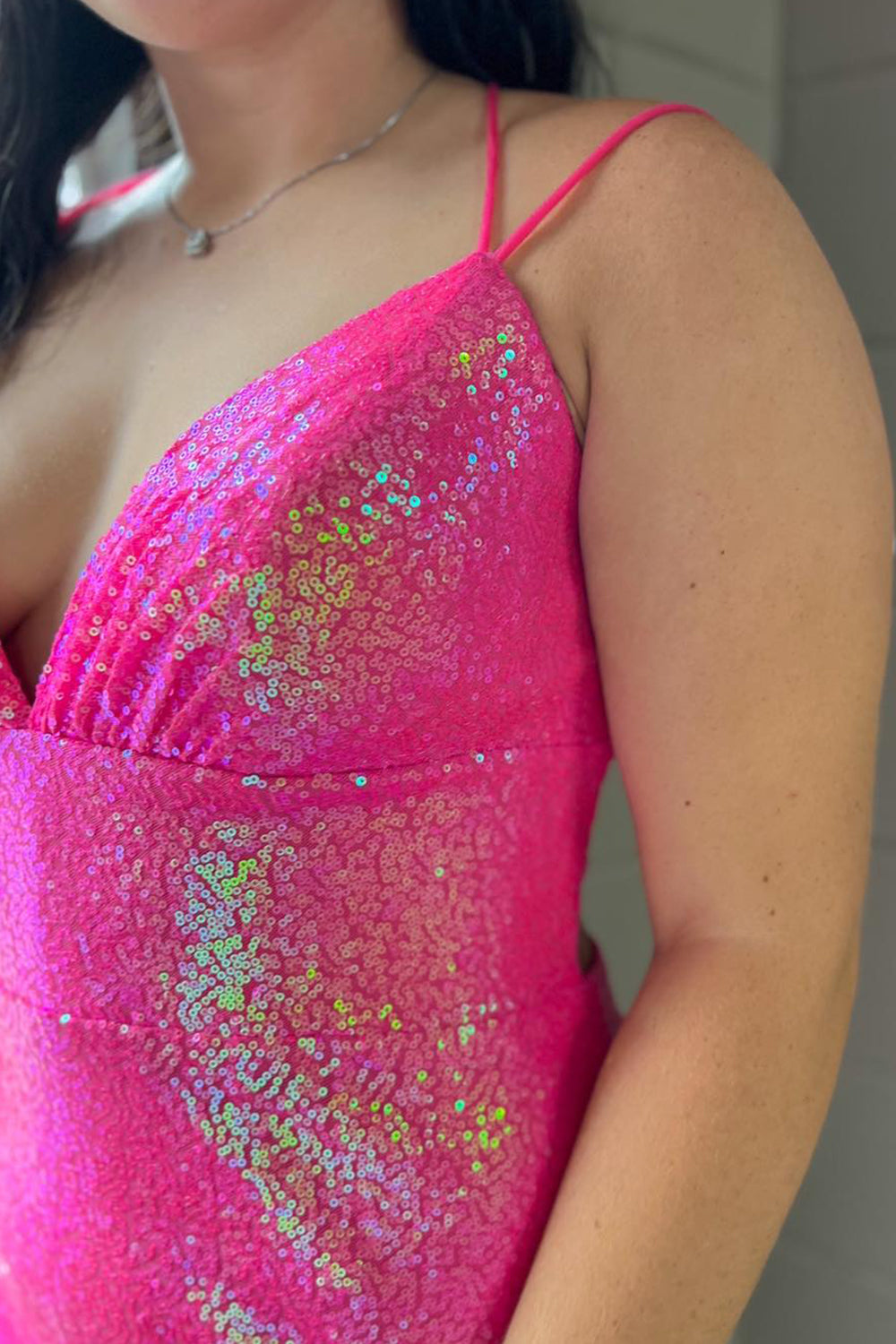 Fuchsia Homecoming Dress Sequin Backless Tight Short Prom Dress