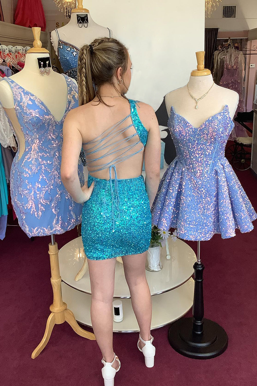 Fuchsia Homecoming Dress Sequin Fringed Cut Out Tight Short Prom Dress